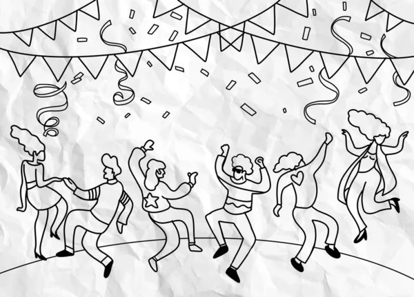 Dibujo a mano Doodle Vector Ilustración de gente divertida del partido, F — Vector de stock