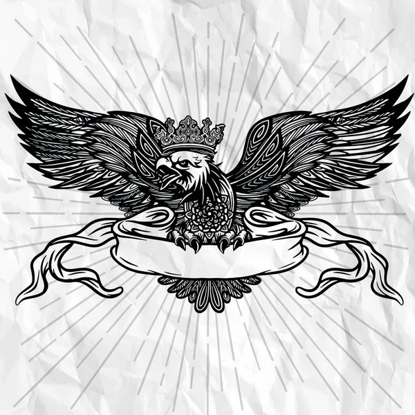 Ручной рисунок орла с лентой для текста, Ручной рисунок орла с лентой для текста, Детальный рисунок руки орла держащий вектор прокрутки — стоковый вектор