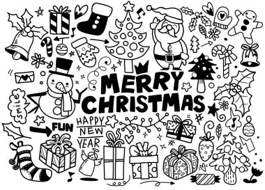 Karalama tarzında büyük bir Noel tasarım unsuru. Vektör el