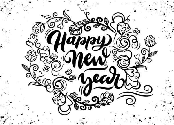 Feliz Ano Novo doodle grinalda. Cartão de saudação com uma grinalda festiva — Vetor de Stock