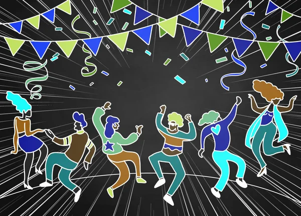 Ручной рисунок Doodle Vector Illustration of Funny Party people, F — стоковый вектор