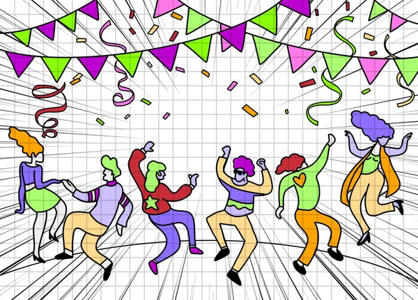 Ручной рисунок Doodle Vector Illustration of Funny Party people, F — стоковый вектор