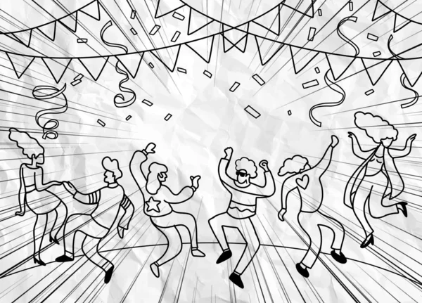 Dessin à la main Doodle Vector Illustration de gens drôles de fête, F — Image vectorielle