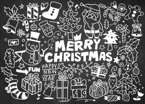 Großes Set weihnachtlicher Designelemente im Doodle-Stil. Vektorhand — Stockvektor