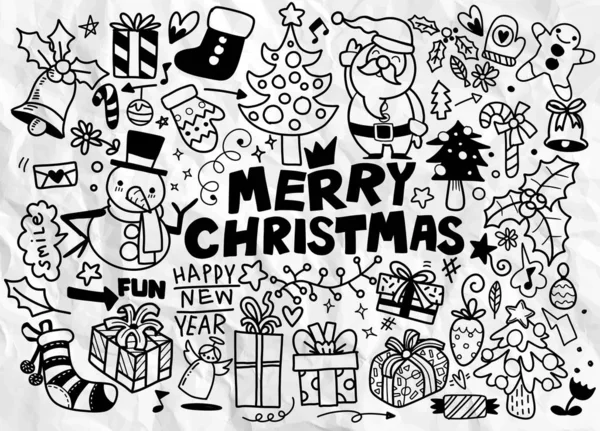 Großes Set weihnachtlicher Designelemente im Doodle-Stil. Vektorhand — Stockvektor