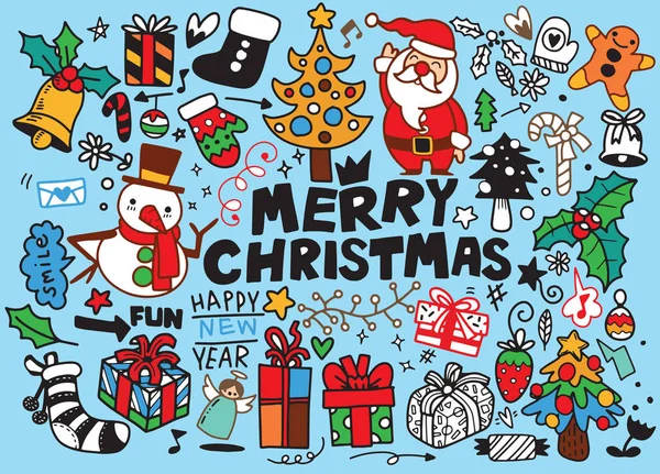 Grande set di elementi di design natalizio in stile doodle. Mano vettoriale — Vettoriale Stock