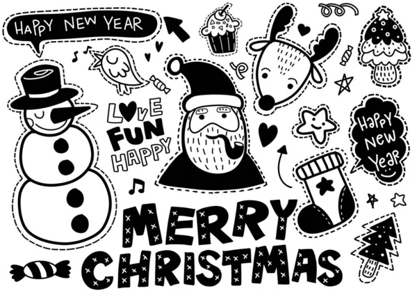 Noël, Nouvel An jeux d'autocollants symboles mignons : correctifs de Santa C — Image vectorielle