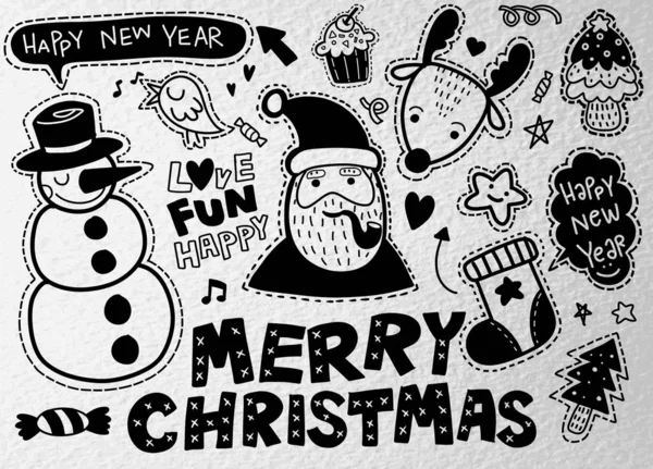 Weihnachten, Neujahr niedliche Symbole Aufkleber-Set: Patches von Weihnachtsmann — Stockvektor