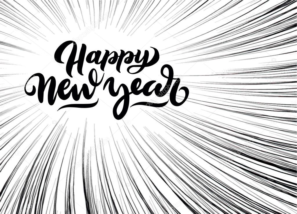 Happy New Year word with Speed line fast motion background. Comi