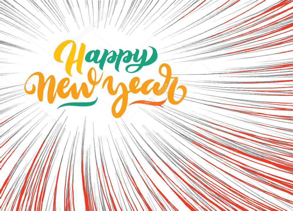Happy New Year word with Speed line fast motion background. Comi