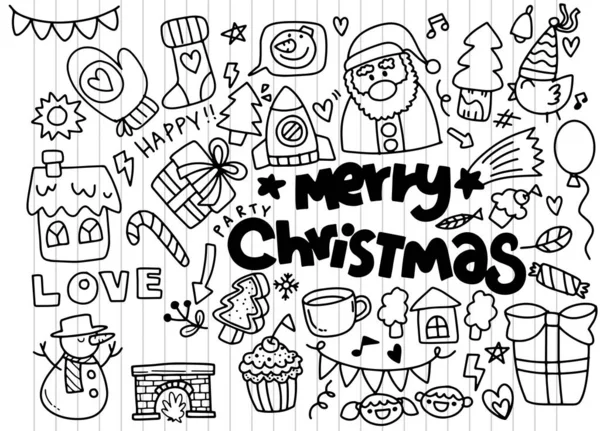 Colección de garabatos de Navidad, dibujado a mano nuevos elementos de año para es — Vector de stock