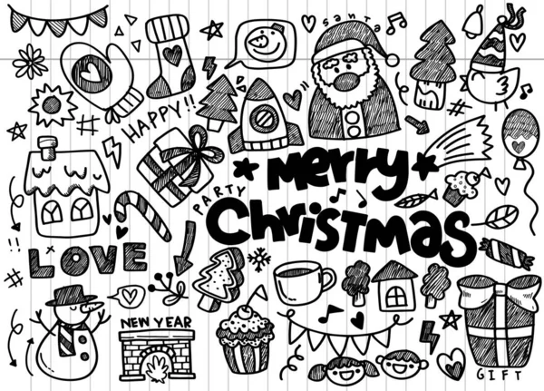 Coleção doodle Natal, desenhado à mão elementos do ano novo para é — Vetor de Stock