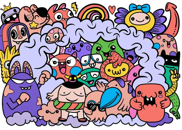 Векторная иллюстрация Doodle cute Monster background, Ручная ничья — стоковый вектор