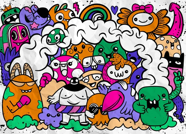 Vektor Illustration des Doodle niedlichen Monster Hintergrund, Hand zeichnen — Stockvektor