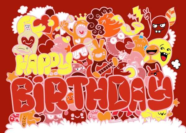 Illustration vectorielle de Joyeux anniversaire avec Doodle Monstre mignon b — Image vectorielle
