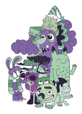 Canavarlar ve sevimli uzaylı Dostu, serin, c vektör çizim