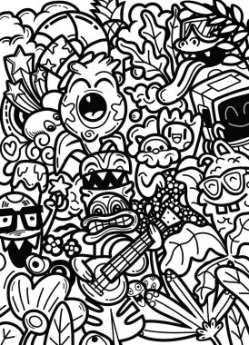 vektör canavarlar elle çizilmiş doodle