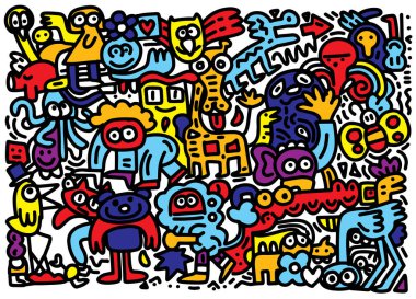 Vahşi Yaşam Doodle Simgeleri El Yapımı, Vektör İllüzyonu