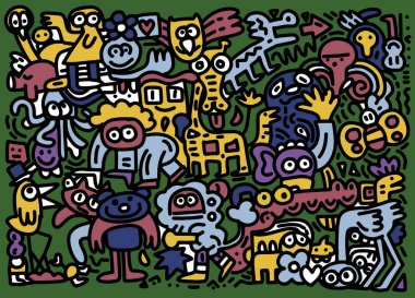 Vahşi Yaşam Doodle Simgeleri El Yapımı, Vektör İllüzyonu