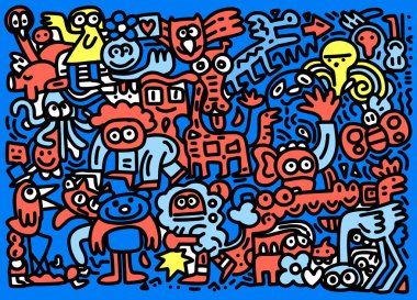 Vahşi Yaşam Doodle Simgeleri El Yapımı, Vektör İllüzyonu