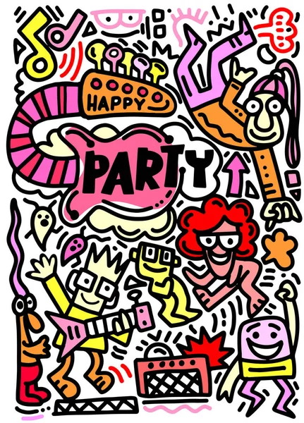 Elle çizilmiş doodle parti ayarla. Kroki simgeler için davet, el ilanı — Stok Vektör