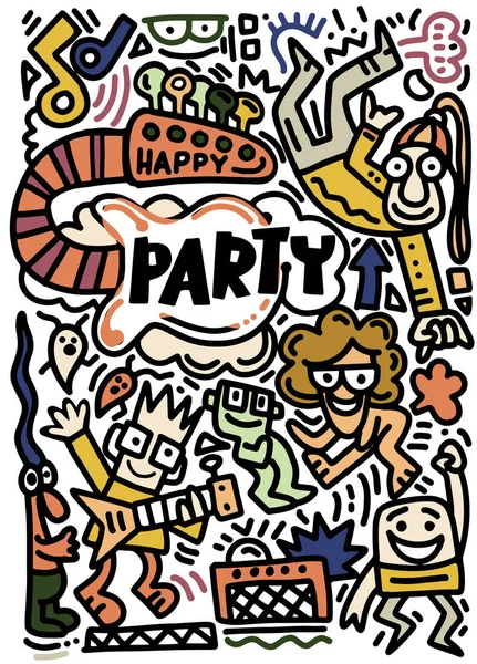 Handgezeichnetes Doodle-Party-Set. Skizzensymbole für Einladung, Flyer — Stockvektor