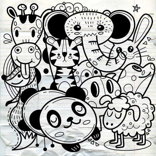Animales de dibujos animados lindo boceto para la impresión de la camiseta, textil, parche, k — Vector de stock