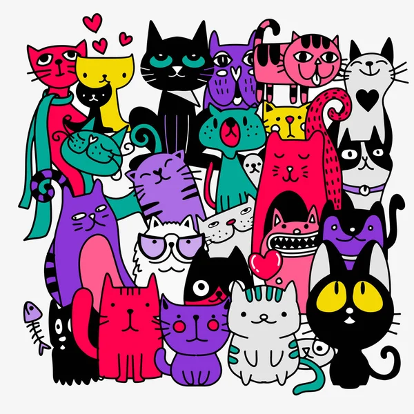 Αστείες ζωγραφισμένες γάτες. Ζώα διανυσματική απεικόνιση με αξιολάτρευτο — Διανυσματικό Αρχείο