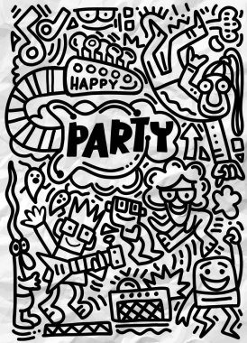 Elle çizilmiş doodle parti ayarla. Kroki simgeler için davet, el ilanı