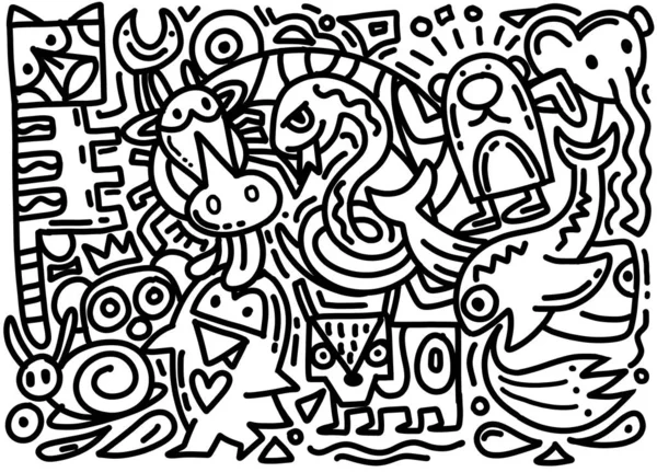 Ручная рисованная векторная иллюстрация каракулей, мультяшных набросков животных — стоковый вектор