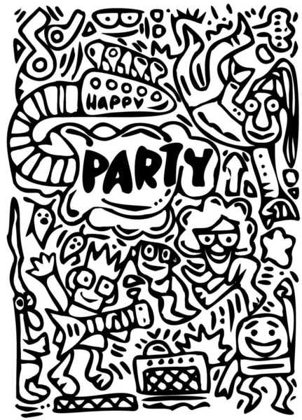 Handgezeichnetes Doodle-Party-Set. Skizzensymbole für Einladung, Flyer — Stockvektor