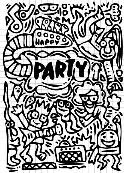 手描き、落書きパーティを設定します。招待状のためのアイコンをスケッチ チラシ — ストックベクタ