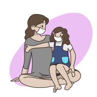 Korona virüsünden korunmak için anne ve kız maske takıyor.