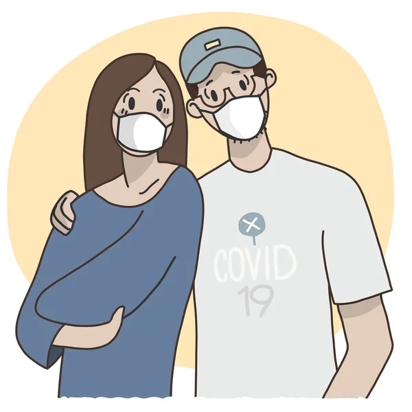 Les couples portent des masques pour se protéger du virus de la couronne — Image vectorielle