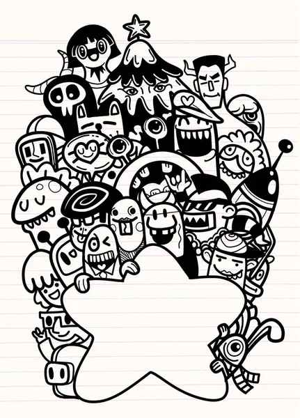 Dibujado a mano Vector Ilustración de Doodle, Monstruos de dibujos animados lindo — Vector de stock