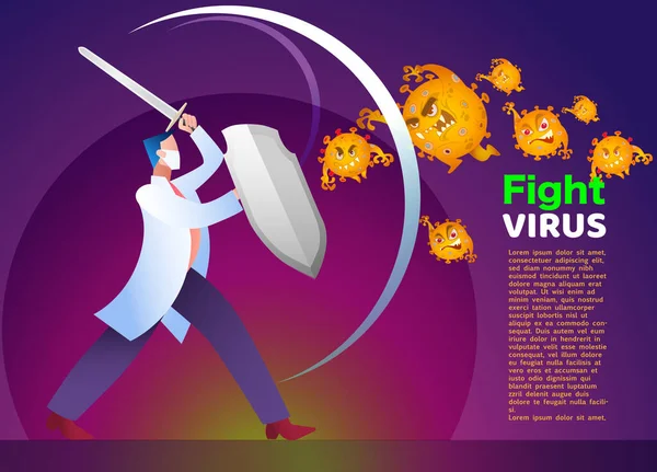 Vektor Illustration Bekämpa Covid Corona Virus Bota Koronavirus Läkare Bekämpar — Stock vektor