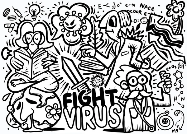 Dibujado Mano Vector Ilustración Doodle Corona Virus Corona Virus Wuhan — Vector de stock