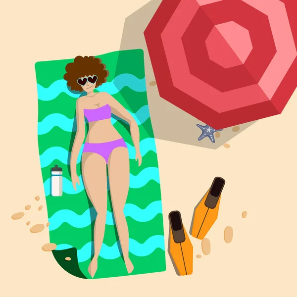 Вид Сверху Летний Праздничный Плакат Молодые Женщины Отдыхают Веселятся Пляже — стоковый вектор