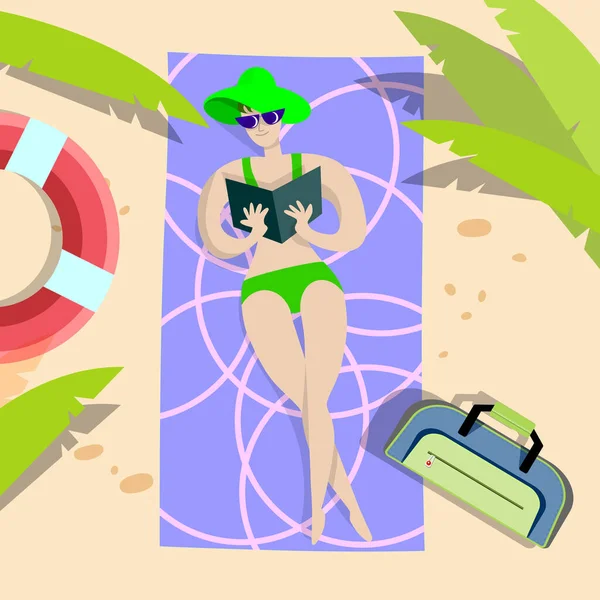 Вид Сверху Летний Праздничный Плакат Молодые Женщины Отдыхают Веселятся Пляже — стоковый вектор