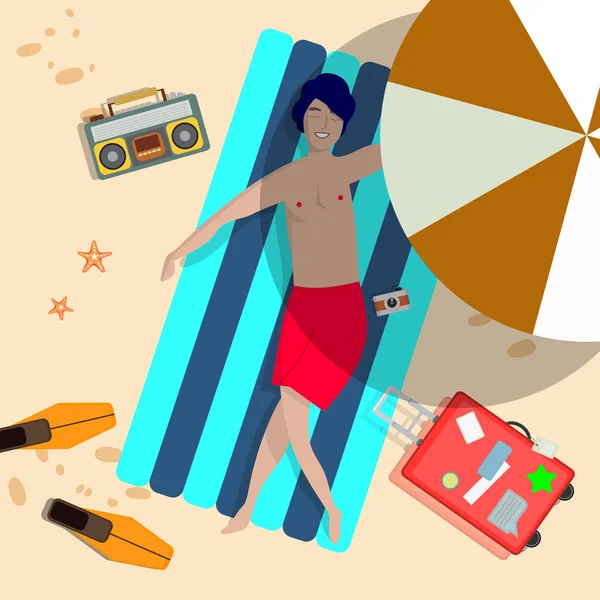 Вид Сверху Летний Праздничный Плакат Молодые Люди Отдыхают Веселятся Пляже — стоковый вектор