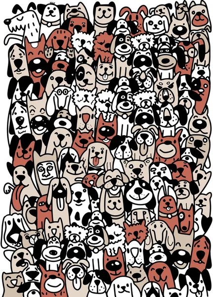 Niedliche Hunde Doodle Stil Verschiedene Arten Von Vektor Cartoon Hundegesichtern — Stockvektor