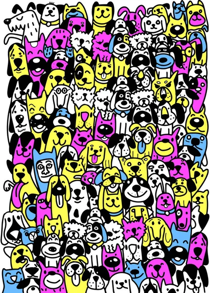 Lindos Perros Estilo Doodle Diferentes Tipos Vectores Dibujos Animados Caras — Vector de stock