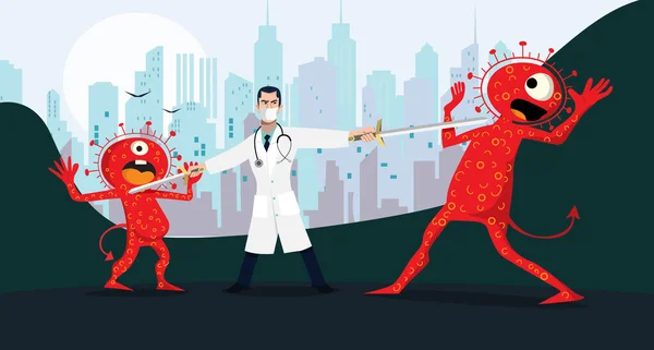 Ilustracja Wektora Walczy Covid Corona Virus Wyleczyć Wirusa Korony Doktor — Wektor stockowy