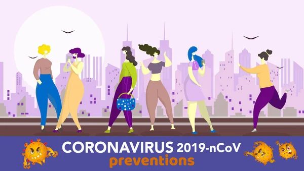 Group Woman Wearing Medical Masks Prevent Disease Corona Virus 2019 — Stock Vector