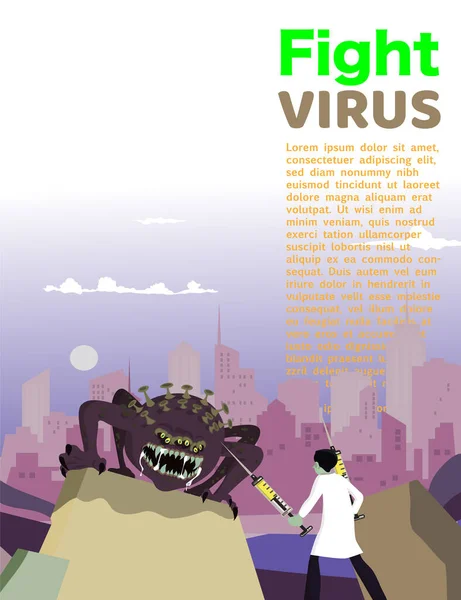 Ilustración Vectorial Lucha Contra Virus Covid Corona Curar Virus Corona — Vector de stock