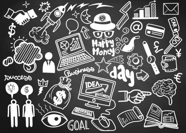 Dibujado Mano Fondo Negocios Idea Negocios Garabatos Iconos Doodles Vector — Vector de stock