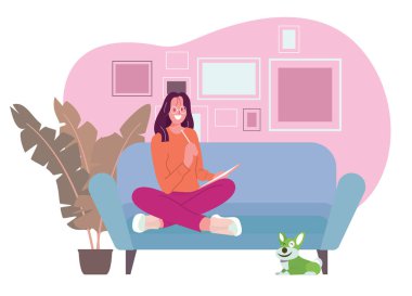 Evde çalışan insanlar koronavirüsün yayılmasını önlemek için çalışıyor.