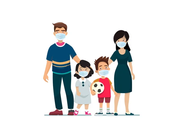 Rodzina Chroni Swoje Dzieci Przed Wirusem Covid Noszą Maski Powstrzymać — Wektor stockowy