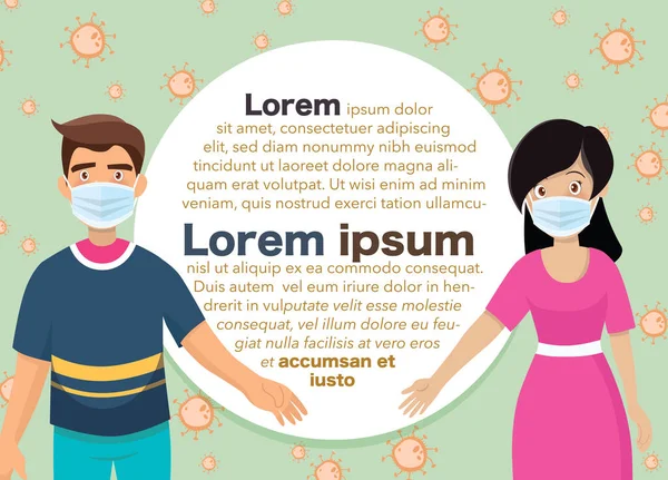 Coronavirus Infographics Elements Man Woman Wear Medical Face Mask Human — Stock Vector