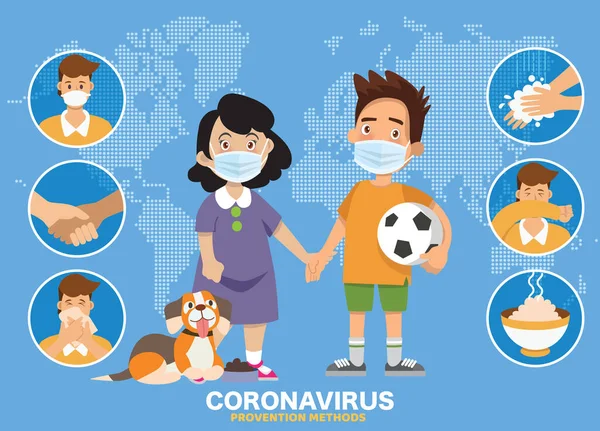 Coronavirus Covid Prevenzione Infografica Ragazzo Ragazza Punto Piedi Dito Metodi — Vettoriale Stock